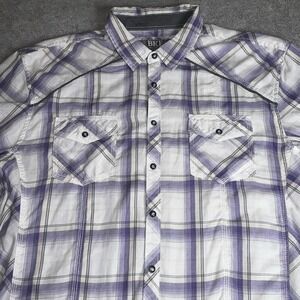 BKE Buckle Athletic Fit Pearl Snap‎ Purple Plaid Button Up Short Sleeve Mens 2XL